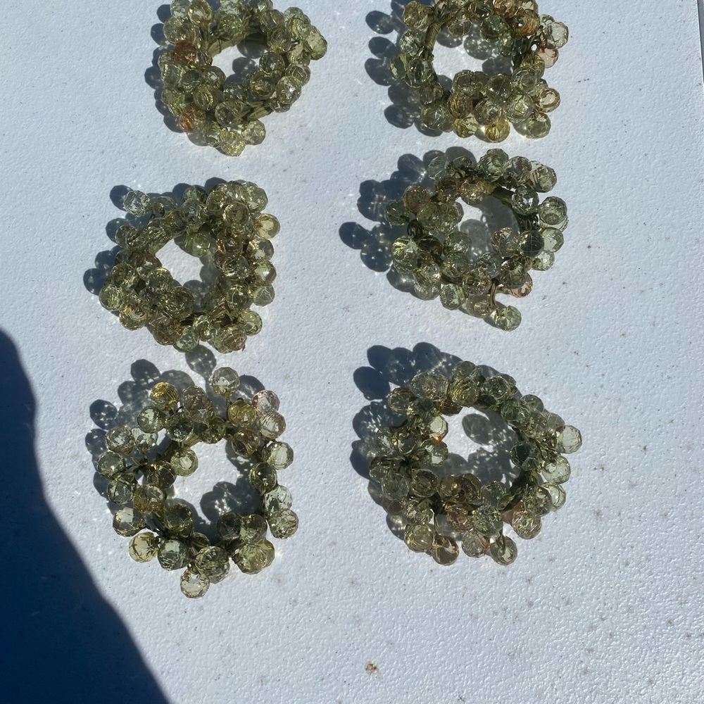 Set of Six Green Beaded Napkin Rings